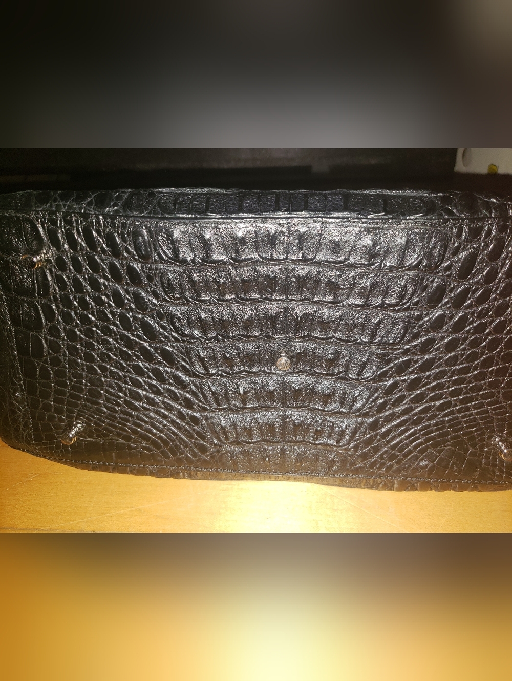 Genuine Caiman Crocodile Skin Large Black Tote Cream Suede Lining Handbag - Picture 10 of 16